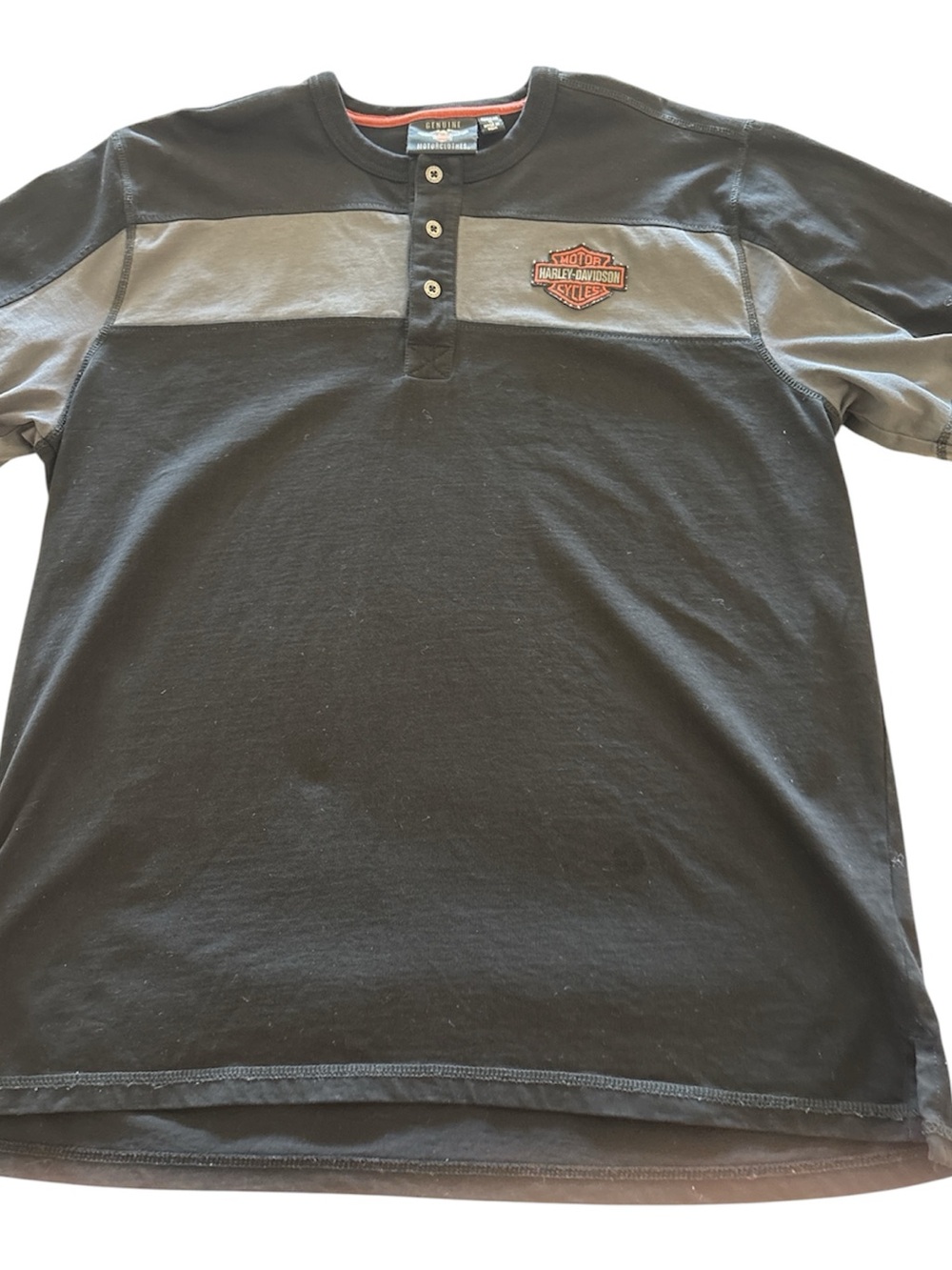 Harley-Davidson Men’s Black & Gray Henley Short Sleeve Shirt XL